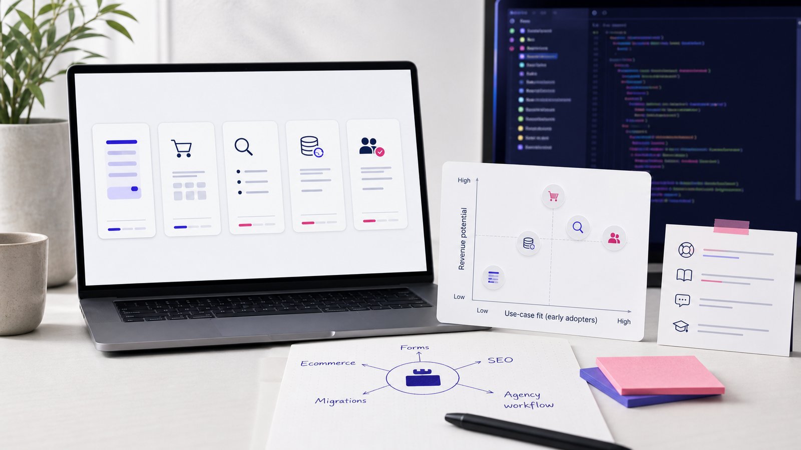 Strategiewerkplek met plugin-shortlist, use-case fit en revenue potential voor vroege EmDash plugins.